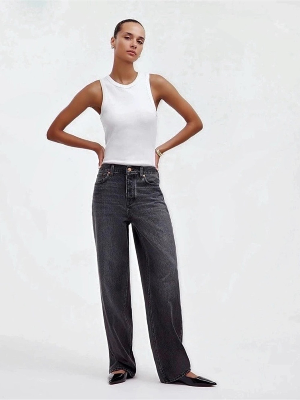 Madewell Low slung baggy washed black jeans